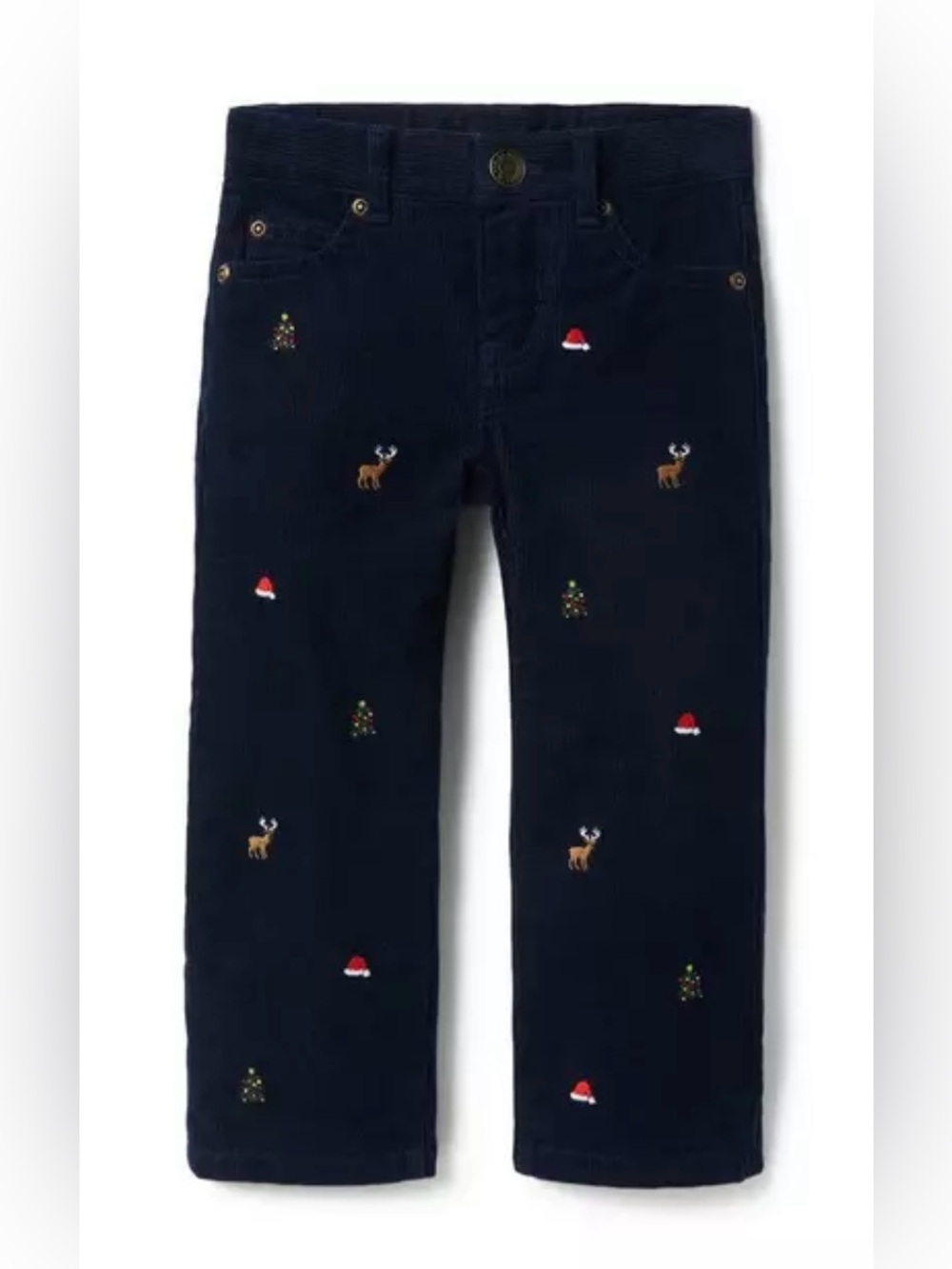 Janie and Jack Navy Corduroy Holiday Embroidered Joggers